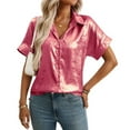 thumbnail image 1 of Womens Button Down Shirts Sequin Solid Dressy Casual Lapel Collar V-Neck Short Sleeved Blouses Tops Relaxed Fit Casual Work Blouses, 1 of 8