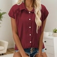 thumbnail image 1 of Womens Button Down Shirts Short Cap Sleeve Summer Cotton V Neck Collared Stripes Blouses Casual Plaid Tops, 1 of 7