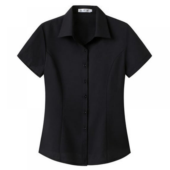 Womens Button Down Shirts Short Sleeve Business Collared Work Office Formal Button Up Blouse Shirt,Black