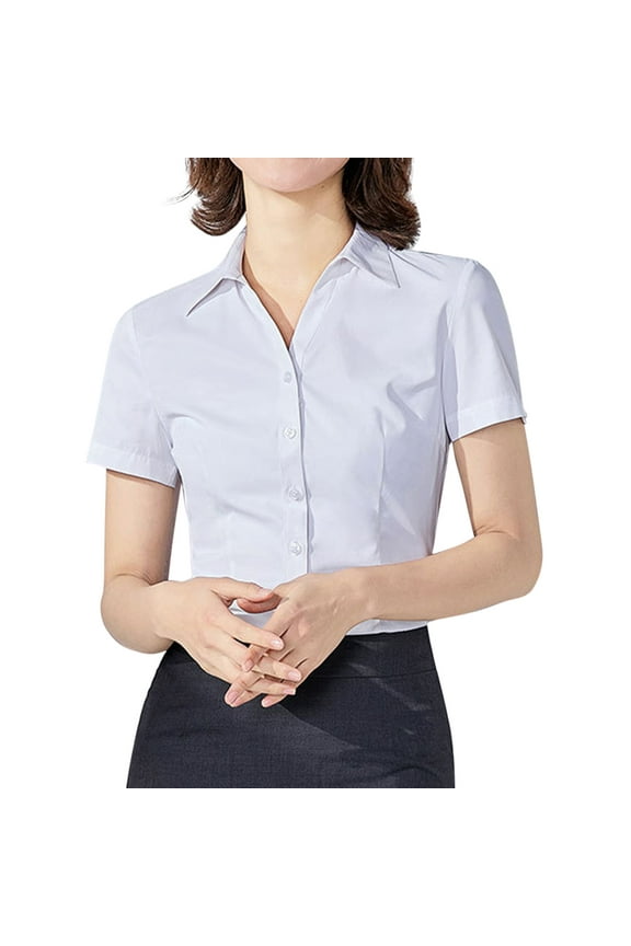 Womens Button Down Shirts Short Sleeve Business Collared Work Office Formal Casual Blouse Tops Office Work Shirts Short Sleeve Button Down Shirts