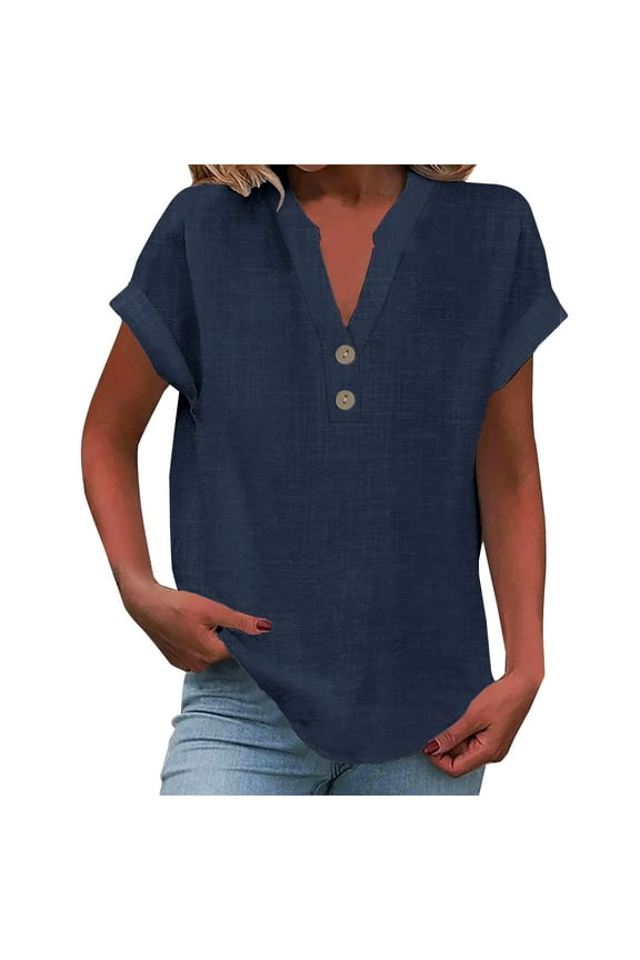 Womens Button Down Shirts Short Sleeve Cotton Gauze Tops Summer Beach Linen Shirt Dresses Blouses Oversized Tee