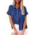 thumbnail image 1 of Womens Button Down Shirts Short Sleeve Linen Style Cotton Collared Button Up Casual Blouses Oversized Loose Fit Blouse Beach Office Tops, 1 of 3