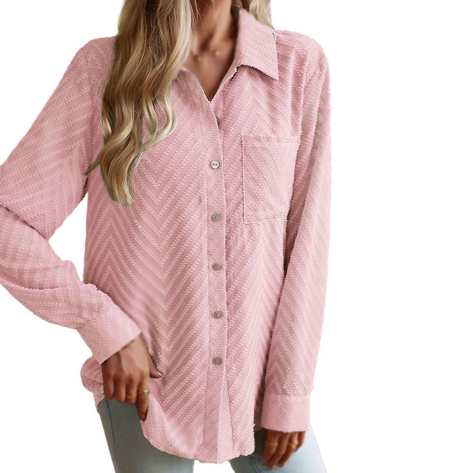 Womens Button Down Shirts Solid Color Classic Long Sleeve Stylish