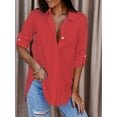 thumbnail image 1 of Womens Button Down Shirts Solid Dress Shirts Long Sleeve Flowy Collared Work Office Business Blouses Tops Red XXL, 1 of 4