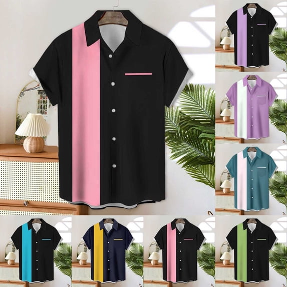Womens Button Down Shirts Spring Color Block Lapel Collared Dressy Fashion Work Tops Short Sleeve Business Blouses