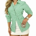 thumbnail image 1 of Womens Button Down Shirts Striped Classic Long Sleeve Collared Office Work Blouses Tops Green M, 1 of 5
