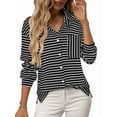 thumbnail image 1 of Womens Button Down Shirts Striped Classic Long Sleeve Collared Office Work Blouses Tops with Pocket Black S, 1 of 9