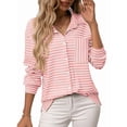 thumbnail image 1 of Womens Button Down Shirts Striped Classic Long Sleeve Collared Office Work Blouses Tops with Pocket Pink M, 1 of 9