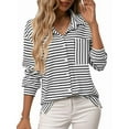 thumbnail image 1 of Womens Button Down Shirts Striped Classic Long Sleeve Collared Office Work Blouses Tops with Pocket White XXL, 1 of 7