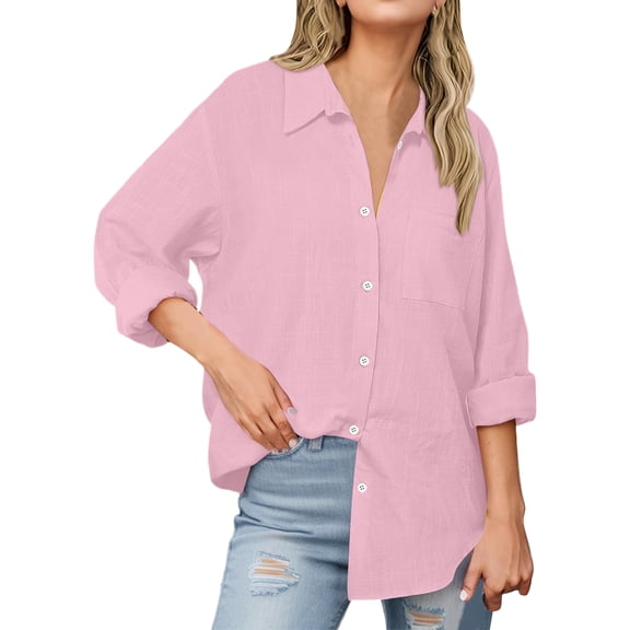 Womens Button Down Shirts with Pocket Novelty Solid Long Sleeved Lapel Collar V-Neck Blouses Stretch Comfy Loose Fit Tee Tops