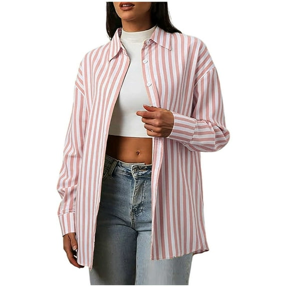 Womens Button Down Striped Shirts Long Sleeve Blouses Lightweight Business Dressy Casual Tops Spring Clothes Outfits