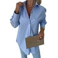 thumbnail image 1 of Womens Button Down Striped Shirts Long Sleeve Casual Collared Office Business Work Spring Blouses Tops Blue XL, 1 of 8