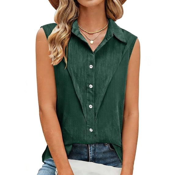 Womens Button Down Tank Tops Plus Size Collared Summer Blouses Sleeveless Business Casual Shirts( Green, S )