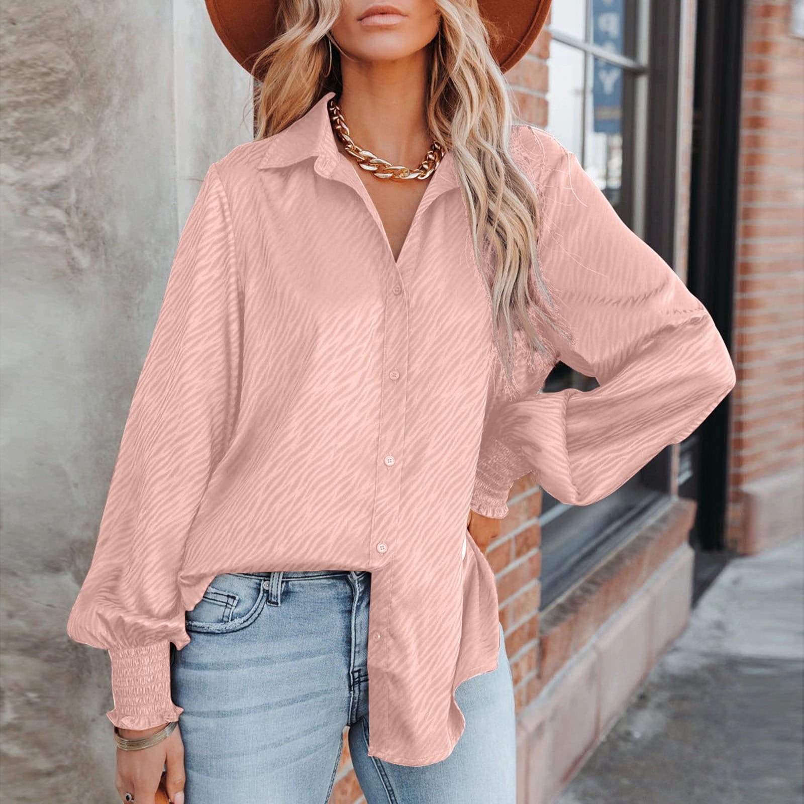 Women Summer Casual Loose Shirt Blouse Collarless V Neck Button Up Solid  Tops US