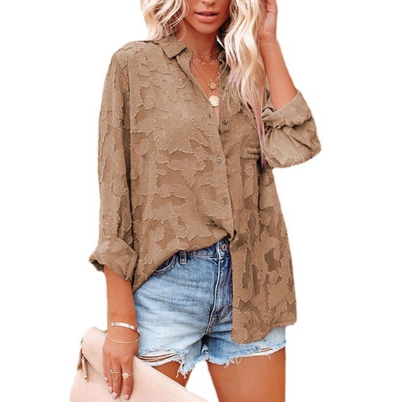 Womens Button Down V Neck Denim Shirts Long Sleeve Blouse Roll Up Cuffed Sleeve Casual Work Plain Tops with Pockets