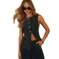 thumbnail image 1 of Womens Button Down Vest Tops Sleeveless Fitted Jean Tank Tops Summer Casual Waistcoat Black vest M, 1 of 9