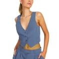 thumbnail interactive-video image 1 of Women's Cropped Suit Vest - Button Up Waistcoat Top For Business Casual, Office, Or Dressy Outfits 1 of 2