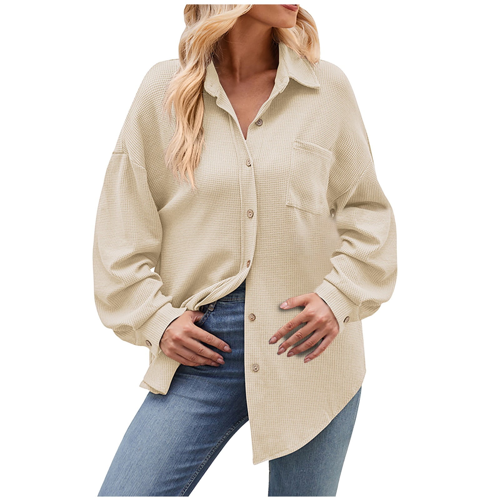 Wowcarbazole Women's Oversized Button Down Shirt Dress - Long Sleeve Collared Tunic Top With Pocket - View #4