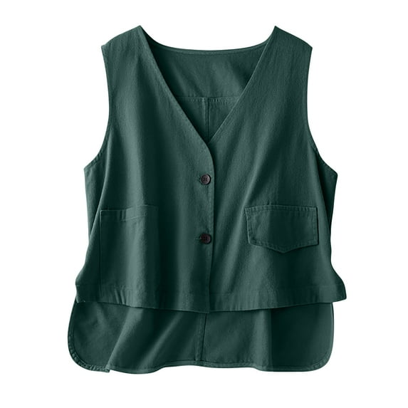 Womens Button Front Blazer Vest Tops Summer Sleeveless V Neck Jacket Vest 2025 Casual Business Waistcoat