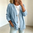 thumbnail image 1 of Womens Button Front Denim Jacket Classic Relaxed Fit Lightweight Stretch Long Sleeve Cardigan Coat Sky Blue L, 1 of 4