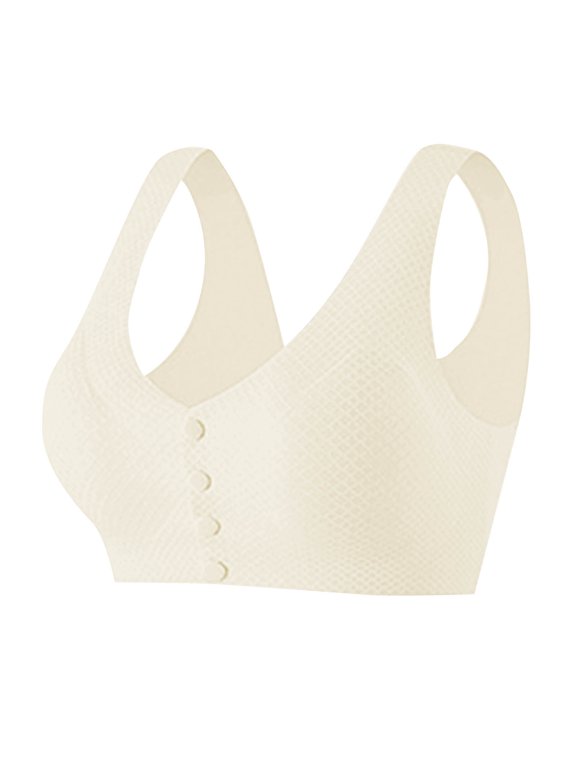 Womens Button Front Sports Bra Breathable Push Up Full Coverage Soft Padded Bras No Underwire for Seniors