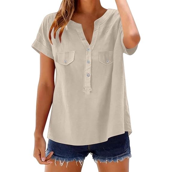 Womens Button Down Linen Shirts,Business Work Shirt Cotton Collared Solid Casual Blouses Casual Button Down V Neck Work Blouses Tops Button Down Shirts