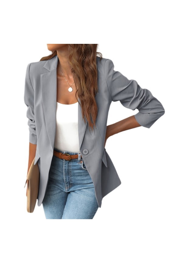 Womens Button Long Sleeve Suit Jackets Business Casual Solid Color Lady Blazer