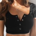thumbnail image 1 of Womens Button Round Neck Slim Tank Top Crop Top Short Sleeve T-Shirt Blouse, 1 of 6