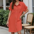 thumbnail image 1 of Womens Button Down Shirt Dress Summer Linen Dress V Neck Mini Dress Casual Short Sleeve Loose Tunic Dresses below The Knee Dresses Casual Tan Dress Cute Beach Outfits for Women Business Casual Dresses, 1 of 8