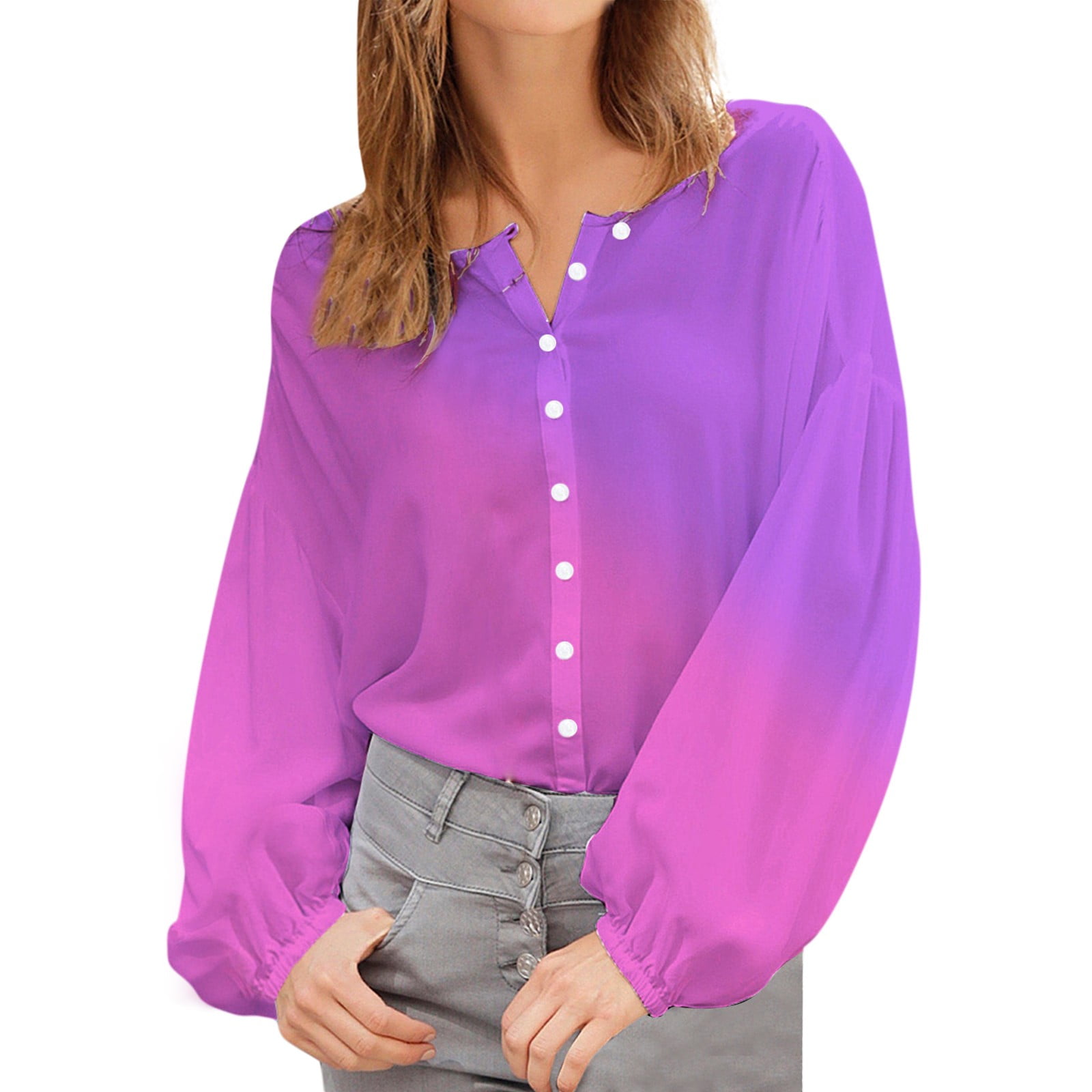 Israel Flag Shaped Button Down Shirt For Women - Long Sleeve Casual Blouse, Loose Fit Work Top
