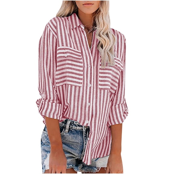 Womens Button Down Shirt Long Sleeve V Neck Dress Shirts Casual Loose Roll Up Work Blouse Tops Button Down Shirts for Women Long Sleeve Office Slim Fit Blouses Casual Business Silk Tops with Pocket