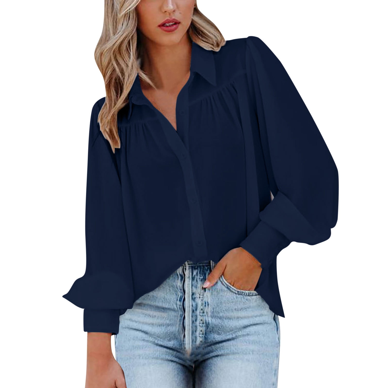 Womens Satin Silk Plain Shirt Ladies Casual Baggy Button-down
