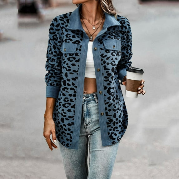 Womens Button Down Shirts Long Sleeves Oversized Leopard Print Corduroy Shirts Long Sleeves Jackets Coats With Pockets Cute Fall Jackets for Women Olive Utility Jacket Puffy Vest Women Puffy Vest