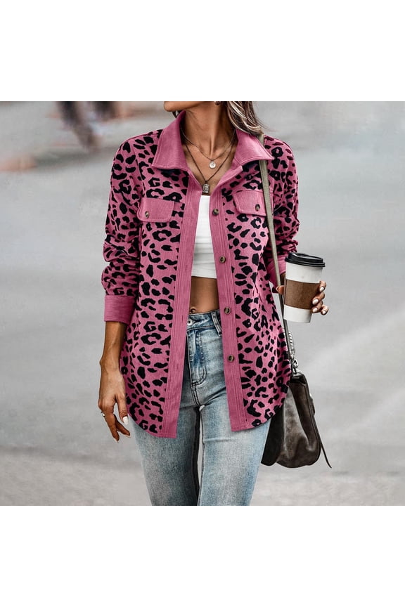 Womens Button Down Shirts Long Sleeves Oversized Leopard Print Corduroy Shirts Long Sleeves Jackets Coats With Pockets plus Size Long Hoodie Coat Full Zip 4x Womens Winter Coats Hooded Winter Jacket