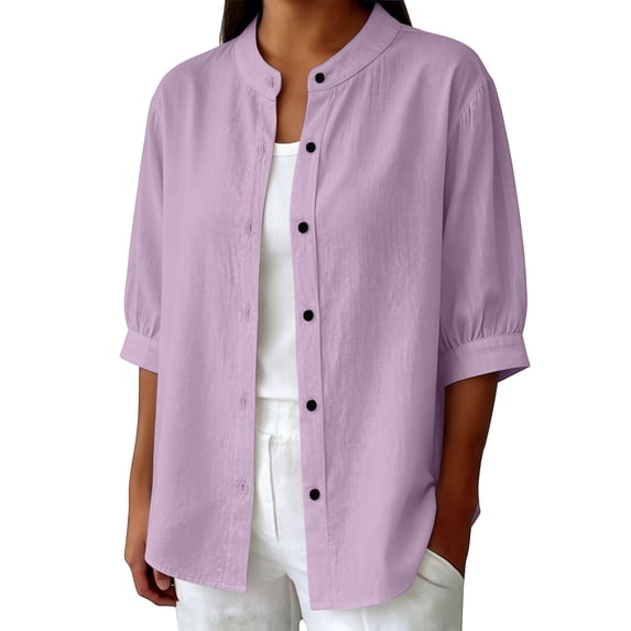 Womens Button Down Shirts Oxford Short Sleeve Cotton Dress Shirts Collared Button Up Casual Blouses Tops Linen Button Down Shirts Summer Cotton Linen Casual Tops with Pocket
