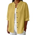 thumbnail image 1 of Womens Button Down Shirts Oxford Short Sleeve Cotton Dress Shirts Collared Button Up Casual Blouses Tops Linen Button Down Shirts Summer Cotton Linen Casual Tops with Pocket, 1 of 9