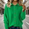 thumbnail image 1 of Womens Button Up Cardigan Sweaters Chunky Knit Long Sleeve Lapel Collared Tops Fall Winter Fashion Clothes Green L, 1 of 7