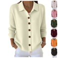thumbnail image 1 of Womens Button Up Cardigan Sweaters Chunky Knit Long Sleeve Lapel Collared Tops Fall Winter Fashion Clothes Outfits, 1 of 4