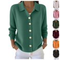 thumbnail image 1 of Womens Button Up Cardigan Sweaters Chunky Knit Long Sleeve Lapel Collared Tops Fall Winter Fashion Clothes Outfits, 1 of 4
