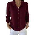 thumbnail image 1 of Womens Button Up Cardigan Sweaters Knit Long Sleeve Lapel Collared Tops Fall Winter Fashion Clothes Wine S, 1 of 4