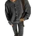 thumbnail image 1 of Womens Button Up Cardigan Sweaters Long Sleeve Crew Neck Fall Soft Knit Loose Sweater Tops Dark Gray L, 1 of 8