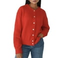 thumbnail image 1 of Womens Button Up Cardigan Sweaters Long Sleeve Crew Neck Fall Soft Knit Loose Sweater Tops Red L, 1 of 6