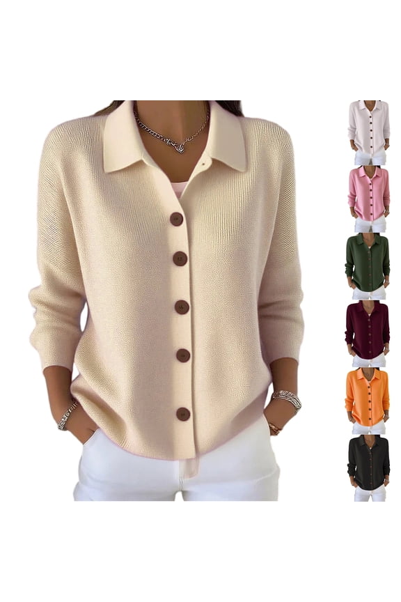 Womens Button Up Cardigans,Knit Long Sleeve Sweaters, Lapel Collared Tops for Fall Winter Fashion Wear 2026 Black S