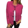 thumbnail image 1 of Womens Button Up Cardigans Long Sleeve Dressy Casual Sweater Crew Neck Office Knit Jacket Outerwear Hot Pink, L, 1 of 5