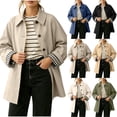 thumbnail image 1 of Womens Button Up Casual Jackets Lapel Plaid Lined Long Sleeve Trench Coat with Pocket Loose Trendy Dressy Outerwear, 1 of 8