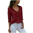thumbnail image 1 of Womens Button Up Chiffon Dress Shirts Lapel Long Sleeve Casual Spring Summer Work Office Plus Size Blouses S-6XL (6XL, Wine), 1 of 5