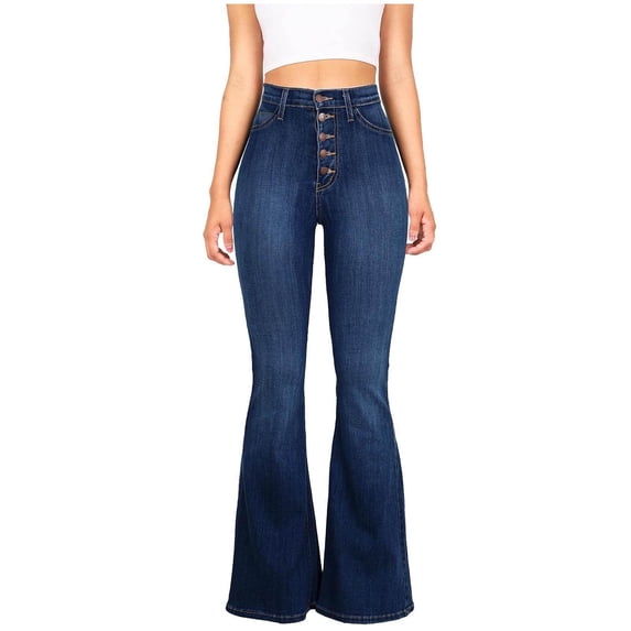Womens Button Up Curvy Slim Fit Jeans Butt Lifting Denim Skinny Jeans Flare Denim Bell Bottom Bootcut Pants