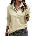 thumbnail image 1 of Womens Button Up Lapel Sweatshirts, Long Sleeve Pullover for Women Fall Fashion Loose Fit Solid Color V Neck Thin Sweaters with Pockets S-2XL, 1 of 5