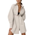 thumbnail image 1 of Womens Button Up Long Sleeve Mini T Shirt Dress Lapel Collar Pleated Flared Short Dresses Khaki M, 1 of 9