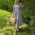 thumbnail image 1 of Womens Button Up Shirt Dress with Pockets Striped Summer Casual Mid Long Dress Collared Short Sleeve Travel Dress (M, Gray), 1 of 6
